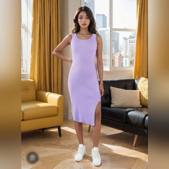 Women's Lilac Heart Hips Sleeveless Midi Dress - Picture 1 of 15